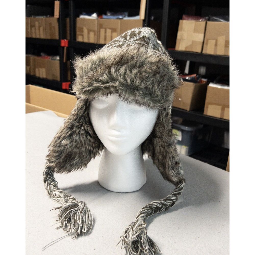 Knit Faux Fur Knit Boggin Braided Ear‎ Flaps
